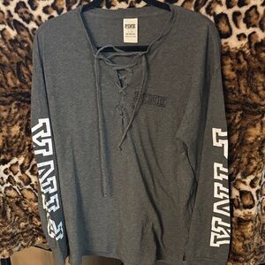 PINK Victoria's Secret Charcoal Lace-Up Long Sleeve Tee